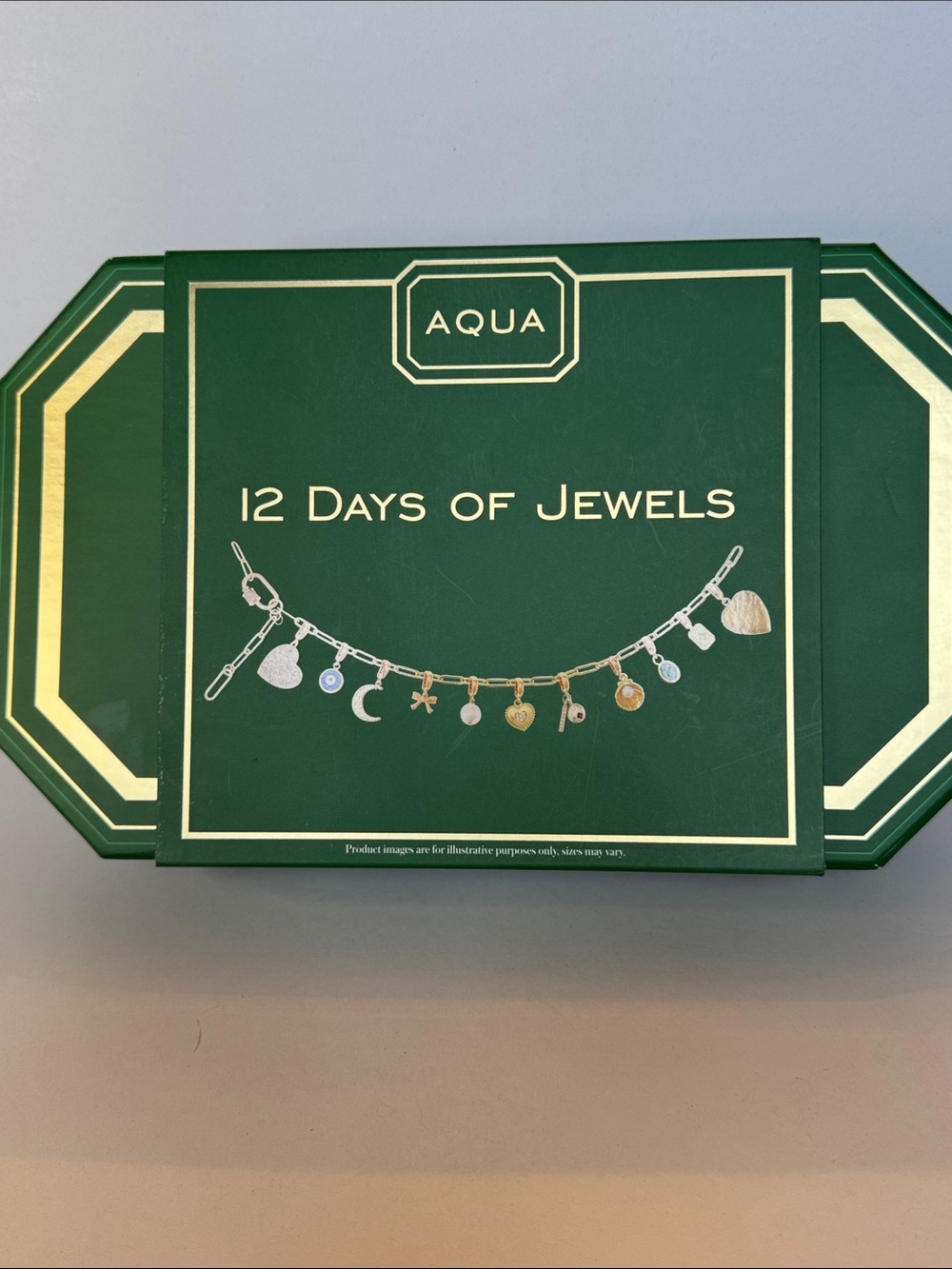 Aqua Jewelry Advent Calendar 12 Days of Jewels Charm Necklace Set with 11 charms